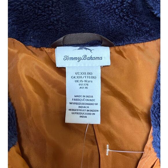 NWT Boys‎ Tommy Bahama Navy Blue Brown Sherpa Fleece Jacket Full Zip Size XXL - Picture 6 of 9